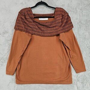 Vintage Lou Nardi Top Womens Size L Brown Shoulder Pads Square Neck Made In USA